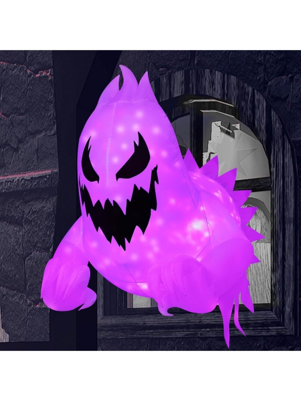 🎃4.5 FT Halloween Inflatable Scary Ghost Window Breaker Rotating Purple LED